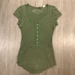 Green rib knit beaded shirt, next era brand, junior large,